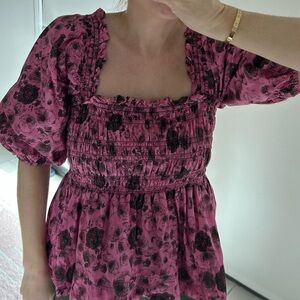 GANNI 40 Pink Floral Blouse